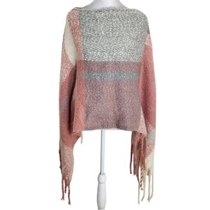 Styline Gray and Pink Plaid Boho Poncho One Size NWT